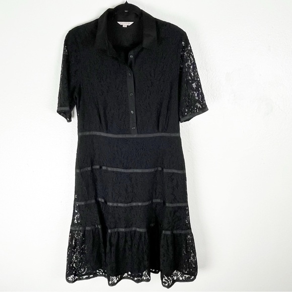 Nanette Lepore Dresses & Skirts - NANETTE LEPORE Black Lace Overlay Short Sleeves Tiered Lined Shirt Dress Size 10